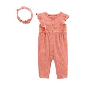 Carters Dusty Pink Ruffle Sleeve Romper & Headband Size 6M